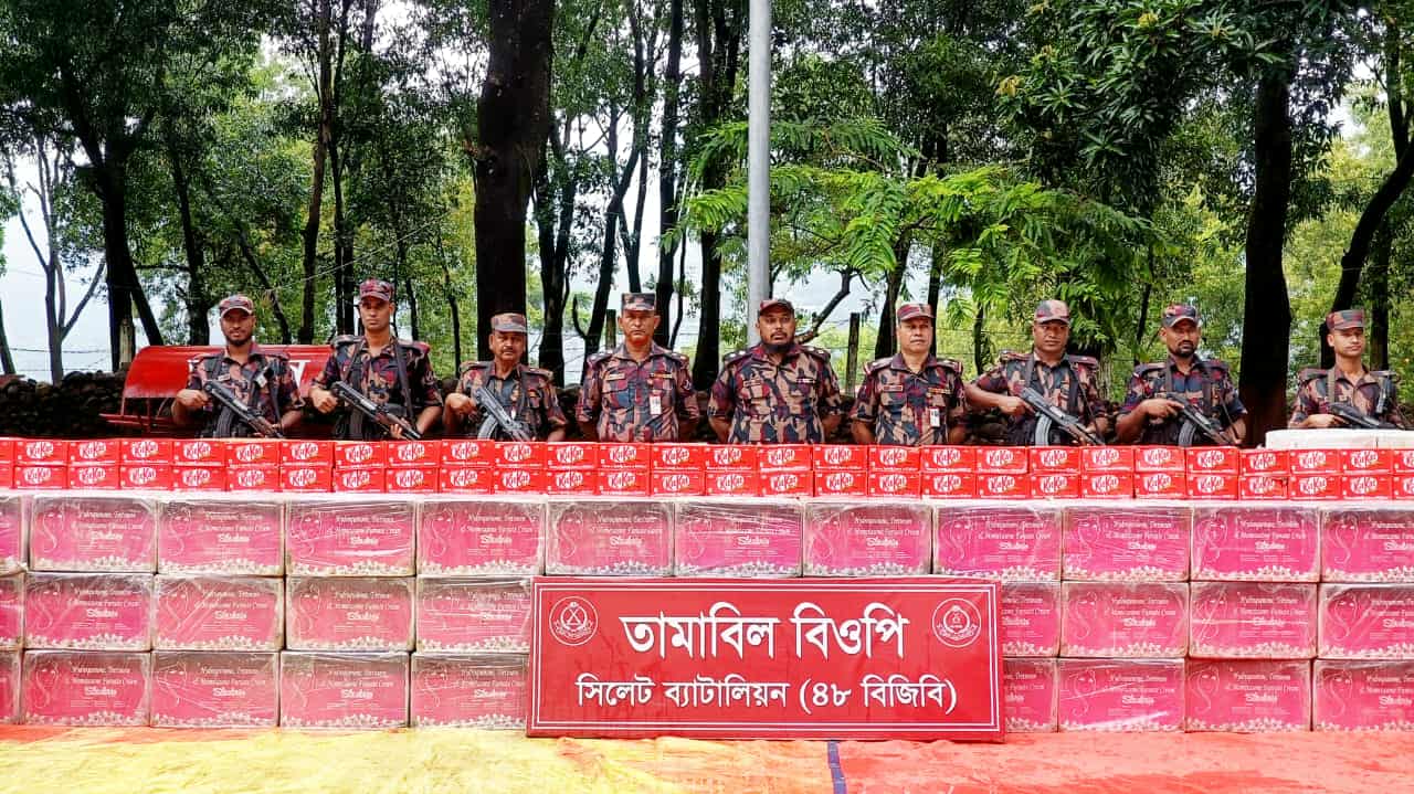 সিলেটে বিজিবির অভিযানে ৩ কোটি ২৬ লাখ টাকার  মালামাল জব্দ