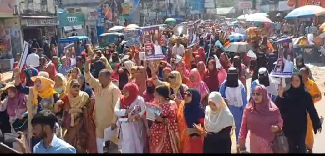 সুনামগঞ্জে ধানের শীষের প্রার্থী এড. নুরুল ইসলামের পক্ষে জেলা মহিলা বিএনপির নারী সমাবেশ