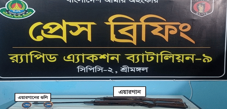 কমলগঞ্জে ১১০ রাউন্ড গুলিসহ পরিত্যক্ত ২টি এয়ারগান উদ্ধার